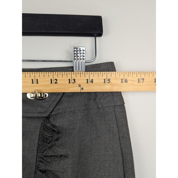 Requirements Pencil Skirt Women's Charcoal Gray 10 Faux Wrap Fringed Long Slit - Picture 2 of 9